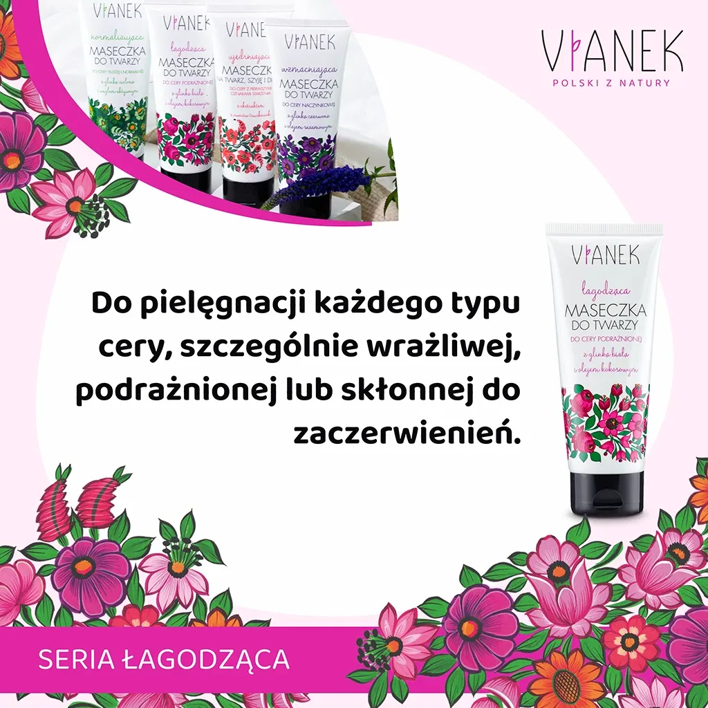 Vianek Lłagodząca ansigtsmaske hvid ler sensitiv