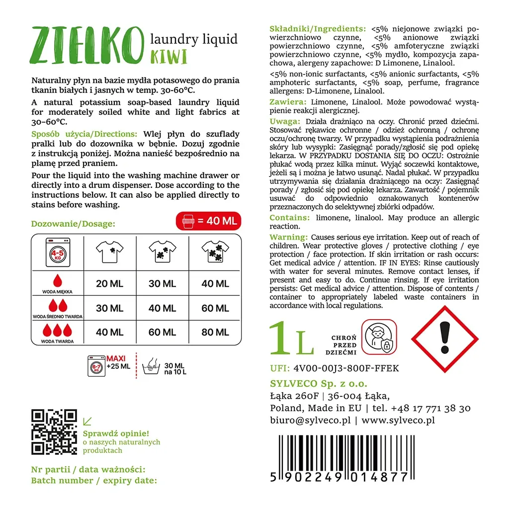 Zielko Vaskemiddel Hvidt Tøj Kiwi 1 L 30-60 Grader