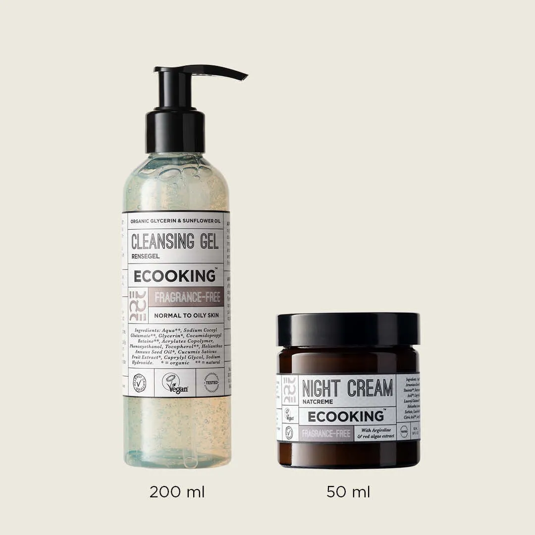 Ecooking Rens og Fugt sæt rensegel + natcreme parfumefri