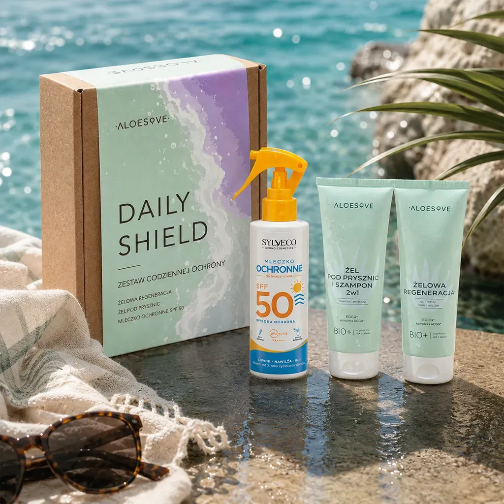 Aloesove Daily Shield kropssæt SPF 50 4 dele