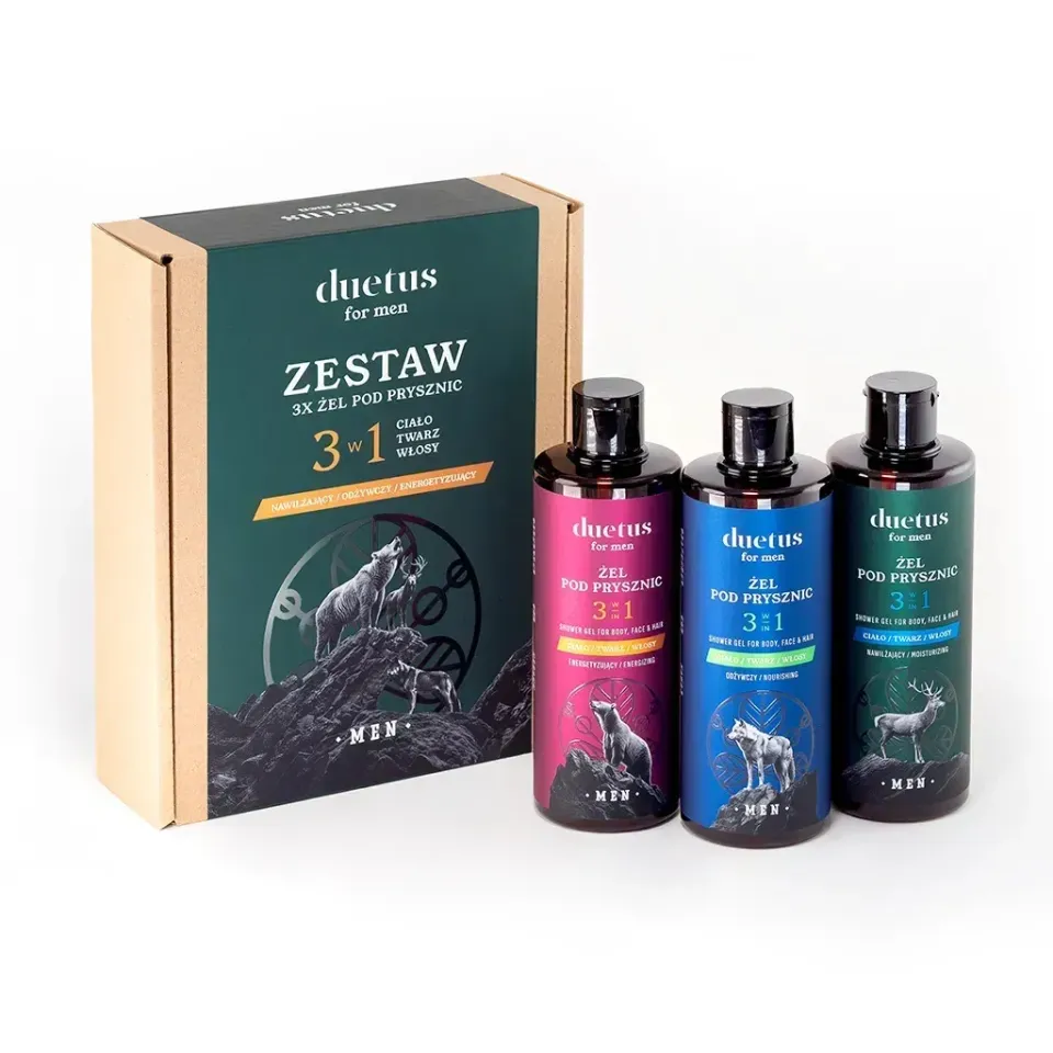 Duetus for Men shower gel 3i1 sæt 3 varianter pleje