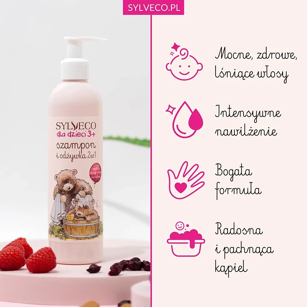 Sylveco Børn 3+ shampoo balsam 2i1 hindbær 300ml mild