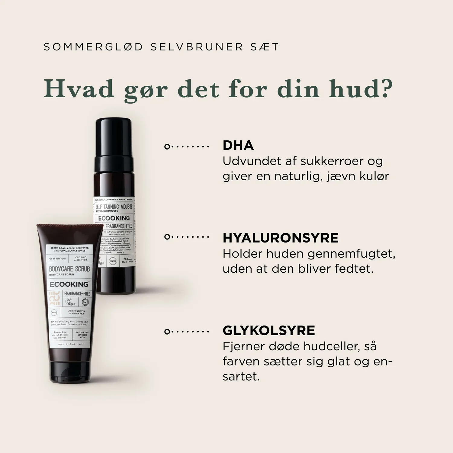 Ecooking Sommerglød Selvbruner Sæt 3 dele naturlig kulør