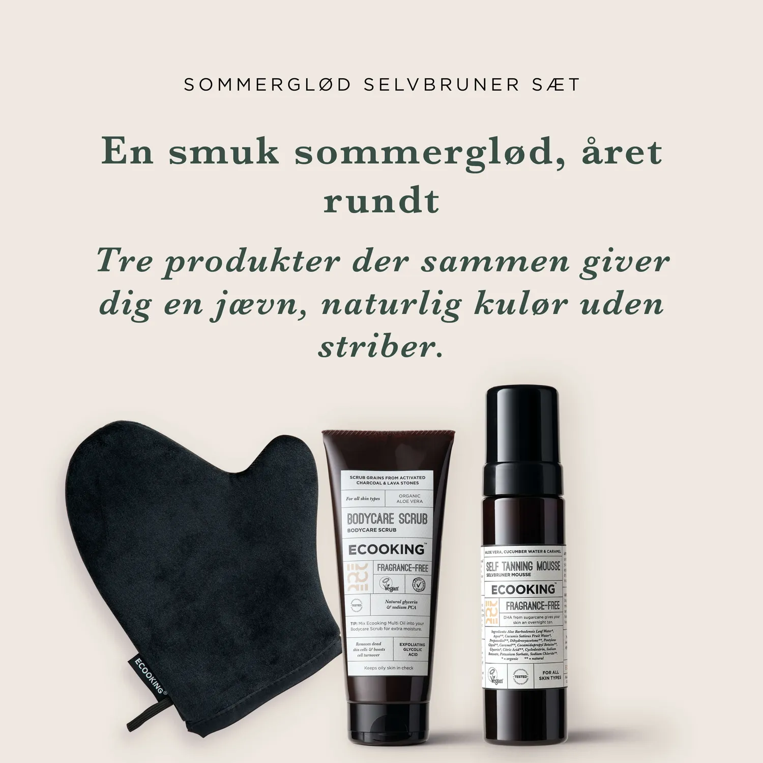 Ecooking Sommerglød Selvbruner Sæt 3 dele naturlig kulør