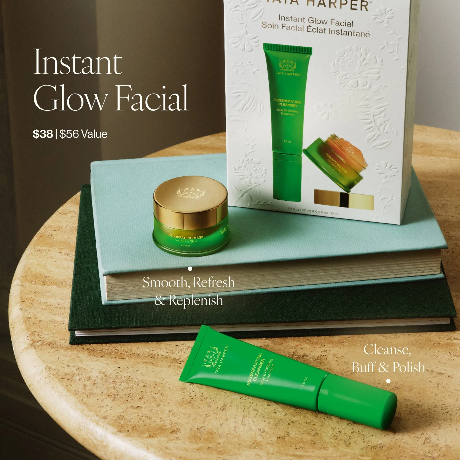 Tata Harper Instant Glow Facial ansigtssæt peeling glød