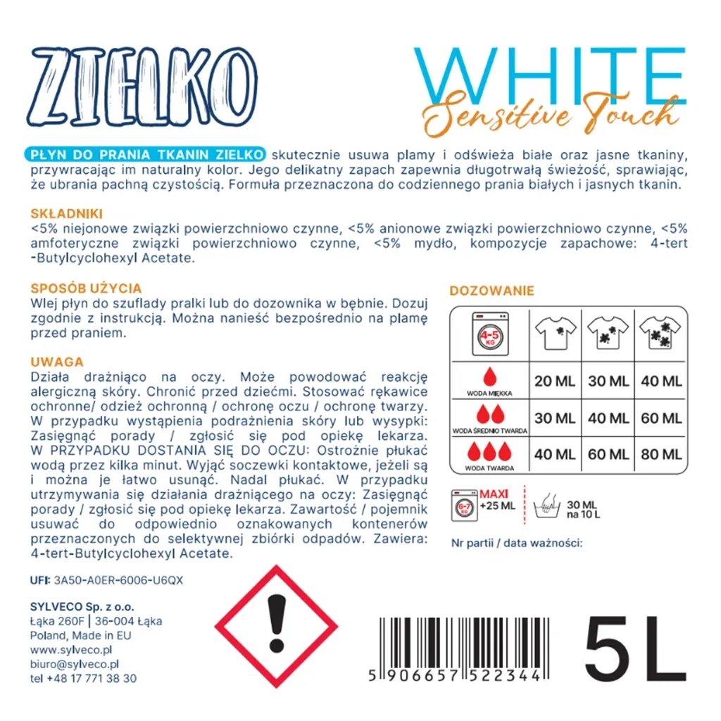 Zielko Sensitive Touch vaskemiddel hvidt 5L