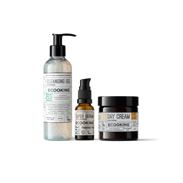 Ecooking Rutine Sæt Parfumefri rens serum dagcreme SPF20