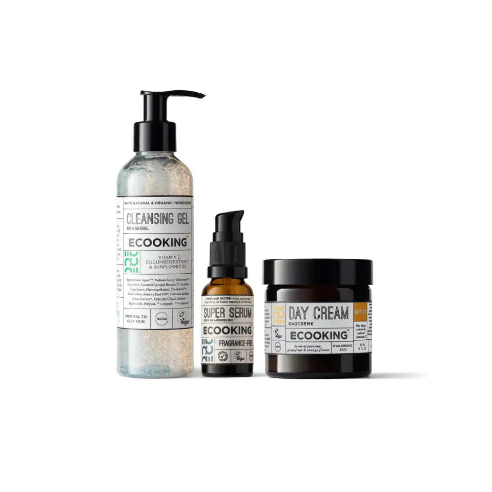 Ecooking Rutine Sæt Parfumefri rens serum dagcreme SPF20