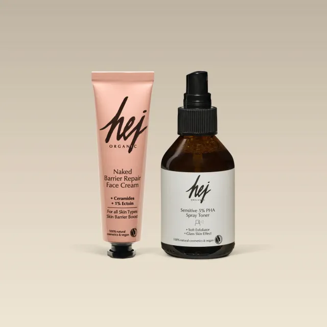 Hej Organic PHA Toner og Ceramide Creme sæt glass skin