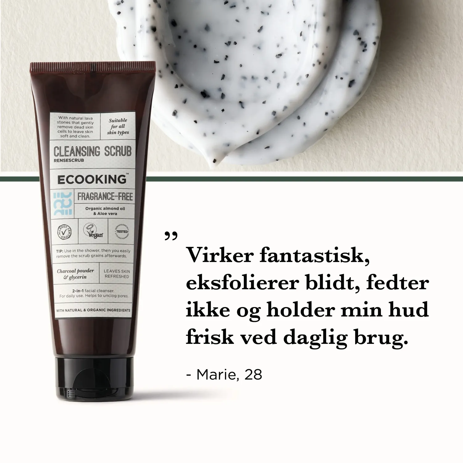 Ecooking Rensescrub ansigtsscrub parfumefri med glykolsyre
