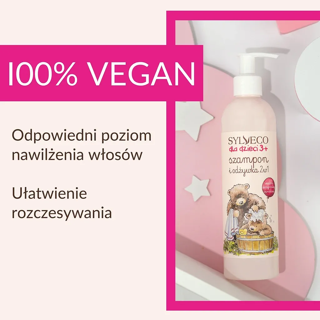 Sylveco Børn 3+ shampoo balsam 2i1 hindbær 300ml mild