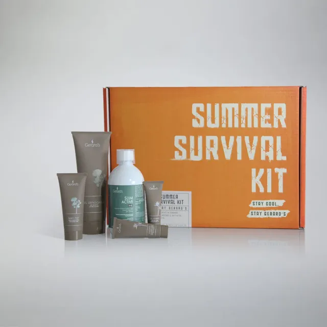 Gerard's Summer Survival bensæt gel + fodcreme + drik