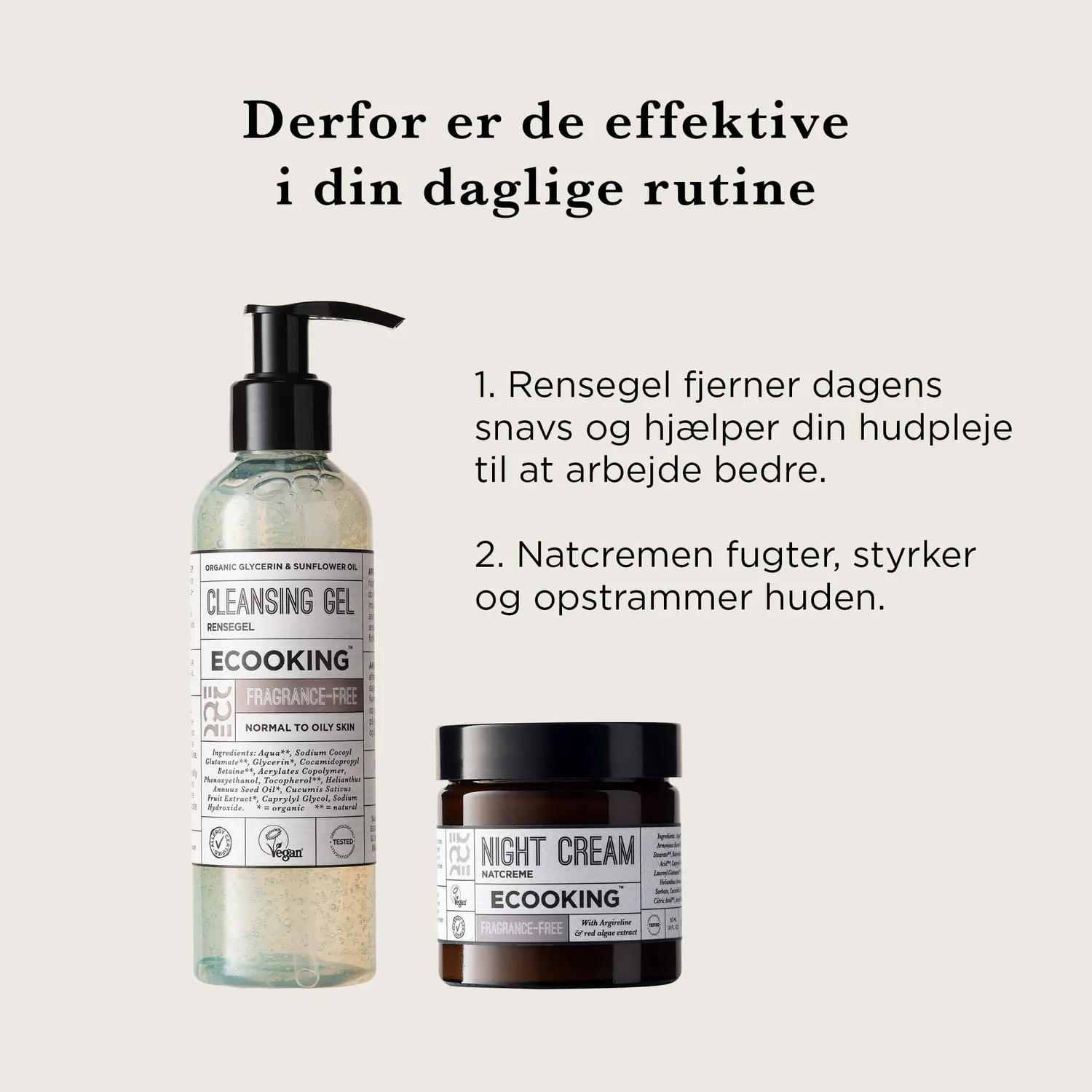 Ecooking Rens og Fugt sæt rensegel + natcreme parfumefri
